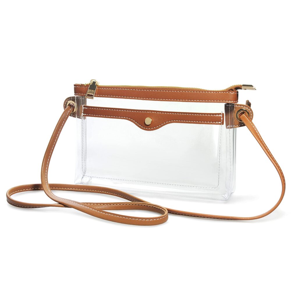 7184 Clear PVC Cross Body Bag Pocket Shoulder Bag with Vegan Leather Trim